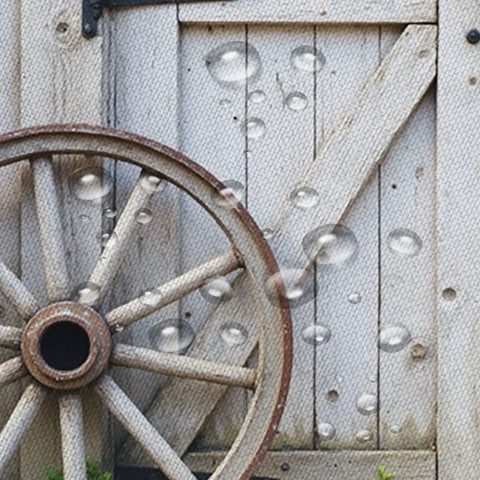 Rustic wagon wheel on weathered wood background with water droplets on Farmhouse Shower Curtain With Green Ivy Leaves And Gray Wood Plank Look And Country Cabin Vibe Durable Polyester With Hooks 70x70 Inches Easy Care Bathroom Decor