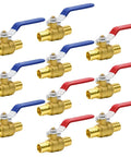 Ten Pack Brass PEX Ball Valves Three Quarter Inch Full Port Shut Off Quarter Turn Red And Blue For Hot Water Cold Water Heating