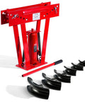VEVOR 12 Ton Hydraulic Pipe Bender Manual Copper Tube Bending Machine with six dies and red heavy-duty construction.