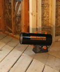 Portable 60,000 BTU LP Propane Forced Air Heater For Up To 1,500 Square Feet Built Tough For Garages, Workshops, Construction Sites, And Barns Tank Not Included in construction site.