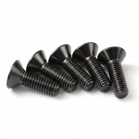 M4 X 10mm Flat Head Hex Socket Cap Screws 50 Pack With Hex Key Included, black oxide finish, fully threaded, corrosion-resistant.