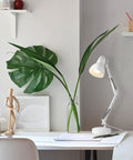 28 Inch Swing Arm Architect Desk Lamp Matte White With Rotary Switch On Shade partially adjustable arm on white desk