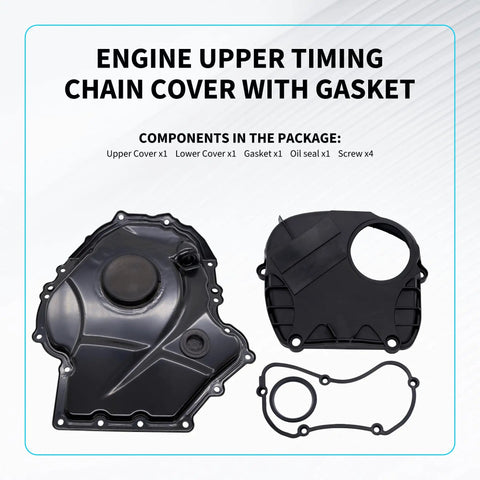 Engine Timing Chain Cover With Gasket Upper And Lower Drop In Ready Direct Fit for 2007 2017 VW Audi Models components displayed