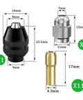 16 Piece Drill Chuck Collet Set For Rotary Tools 0.8 To 3.2mm Quick Change Keyless Chuck Kit With Brass Collets And Metal Nut Replacement