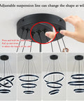 Adjustable suspension mechanism for the Modern Black LED Ring Chandelier With Three Adjustable Tiered Cylinders in different heights.