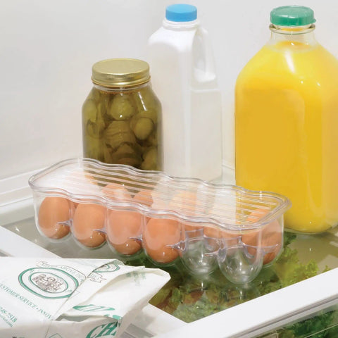 Stackable Clear Egg Organizer With Lid And Handle Fridge 12-Egg Tray Storage Bin For Fresh Easy Access And Neat Fridge Organization For Versatile Kitchen Storage Keeps Eggs Fresh Longer BPA-Free Plastic Transparent See-Through Design