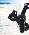 Rear Derailleur Hanger Mount RD-TZ31A for 6/7 Speed Mountain Bikes, black aluminum with gear specs and Shimano compatibility.