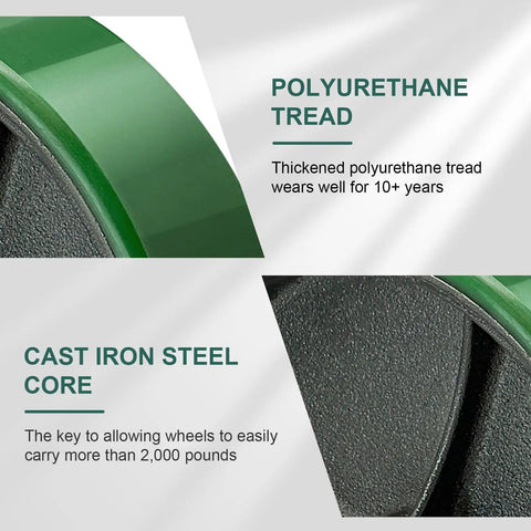 Close-up view of the Heavy Duty Cast Iron Caster Wheels With Polyurethane Tread and Half Inch Bore Roller Bearing's durable materials.