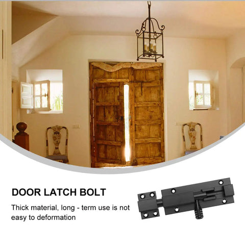 Heavy Duty Adjustable Sliding Latch Lock With Rust Proof Powder Coat Finish For Patio Gates And Yard Security Plus Tough As Nails Aluminum Build And Hella Secure Grip Perfect For Quick Weekend Repairs displayed on a door.
