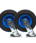 Heavy Duty Pneumatic Swivel Casters With Inflatable Rubber Wheels 440 Lbs Load Capacity Galvanized Steel Brackets viewed from front with blue wheels.