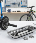 No Sweat Rear Axle Replacement For Mountain Bike 180mm Steel Shaft With 25mm Bearing And Washers Corrosion Resistant on workbench.