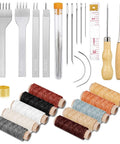 All-In-One 35-Piece Leather Sewing Kit With Hole Punch Prongs, Waxed Thread, Needles, Awl, Thimble, and Tools