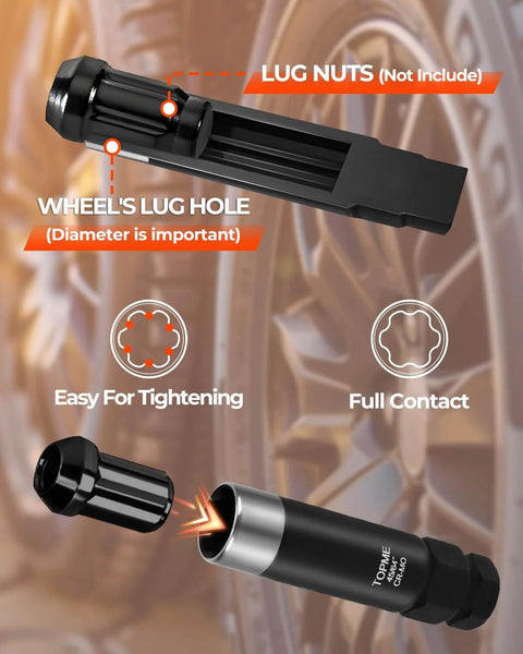 Two Piece Six Spline Lug Nut Socket Set For Quick Install And Easy Removal Of M12x1.25 And M12x1.5 Lug Nuts with Spline Keys
