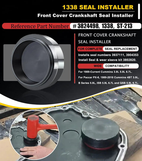 All-In-One Front Cover Crankshaft Seal Installer Kit With 5046 Wear Sleeve Installer And 3802820 Oil Seal Kit Plus Killer Dowel Pin KDP Repair Kit For Cummins 3.9L 5.9L 6.7L Diesel Engines