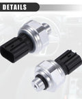 AC Pressure Transducer Valve With Sensor Switch For Honda Accord Civic Clarity CR V Fit HR V Insight 2005 To 2021 Metal Black Direct Fit Part Nos 80450SFE003 And 80450T2FA01, showing close-up of metal body and connection ports