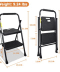 Heavy Duty 2 Step Folding Ladder With 500 Lb Capacity Anti Slip Wide Pedals Beefy Steel Frame dimensions illustration