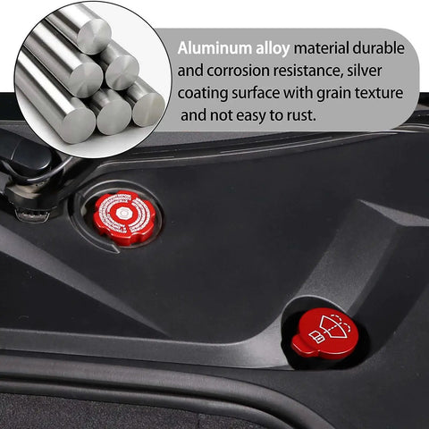 Chevrolet Corvette C8 Engine Cap Trim Set 4Pcs Aluminum Alloy Oil Cap Radiator Cap Washer Cap Brake Fluid Cap Cover In Red Engine Bay Dress Up Accessories For 2020-2025 C8 Stingray showing aluminum caps installed in engine bay.