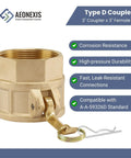 3 Inch Camlock Fittings Type D Heavy Duty Forged Brass Coupler With Female NPT Adapter showing corrosion-resistant construction