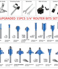 Powerful Compact Wood Router Tool 800W 30000 RPM Workhorse 15-piece router bits set with straight and slotting bits.