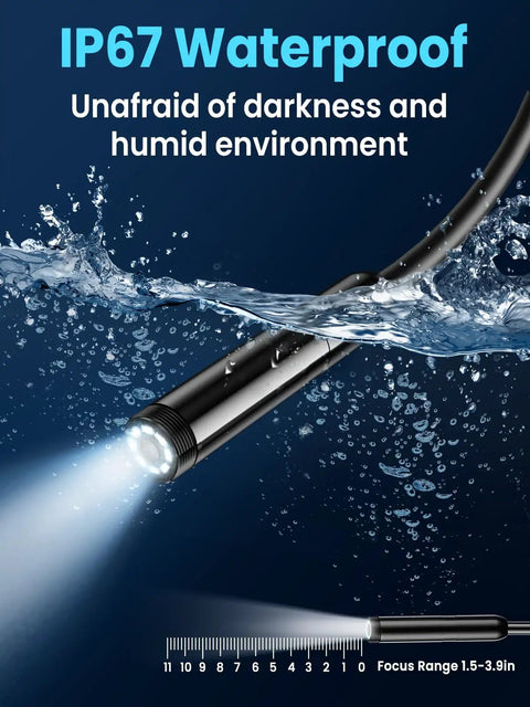 Endoscope Camera With Light And 4.3 Inch IPS Screen 1080P Borescope With 8 LED Lights 16.5 Ft SemiRigid Cable Snake IP67 Waterproof Sewer Inspection Tool For Home And Auto, IP67 waterproof probe in water