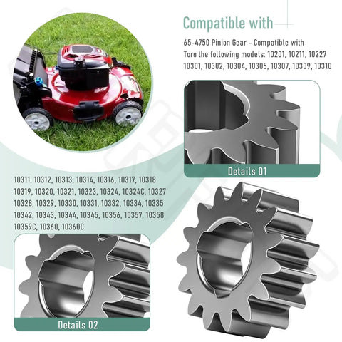 Pinion Gear 65 4750 614438 Replacement For Toro Super Recycler Push Lawn Mowers with gear details and compatible models
