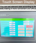 Touch screen display of Heavy Duty Desktop Automatic Round Bottle Labeling Machine With Chain Plate Conveyor And Digital Coding set up options.