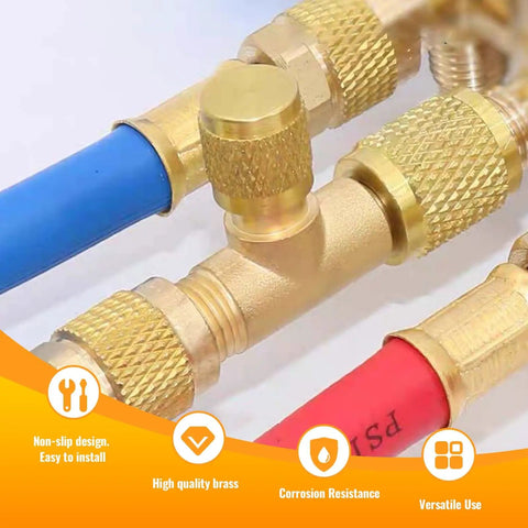 10 Pack 1/4 Inch SAE Brass HVAC Service Port Caps With 7/16-20 Thread, Heavy Duty Flare Cap With Rubber Seal For R22 R12 AC Systems, Ideal For Manifold Gauge Hoses And Valve Core Removal Tools, Durable Gold Finish, brass hose connection