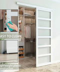 42x84 Inch White PVC Sliding Barn Door With Hardware Kit And Pull Waterproof Acrylic Pane installed in closet