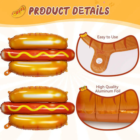 7 Pack 28 Inch Hot Dog Balloons Foil Mylar Helium Balloons For BBQ Picnic Birthday Carnival Cookout Food Theme Party Decorations