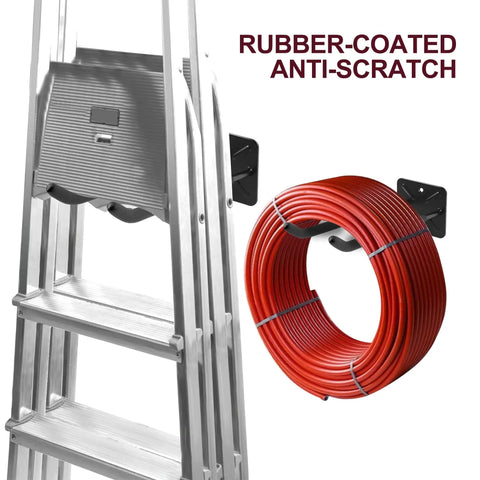 Heavy Duty Double Garage Hooks Wall Mount 12.44 Inch Long Utility Hangers holding ladder and cable