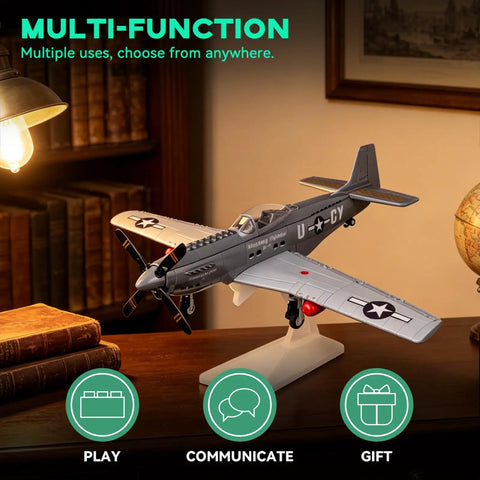 P-51 Mustang Fighter Plane Model Kit With Display Stand One Twenty Six Scale 258 Piece Build Set For Adults And Collectors