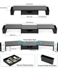 Dual Monitor Stand Riser With Drawer And Pen Holders Desk Organizer And Book Racks For Office Desk Accessories in Black