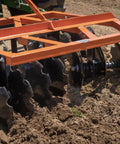 3 Point 6-Foot Notched Disc Harrow Plow Attachment For Cat 1 Tractors With 16-Inch Notched Discs in a field