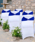 Royal Blue Spandex Chair Sashes Set Of 30 With Buckle Slider Universal Elastic Bands For Wedding Banquets And Party Decor