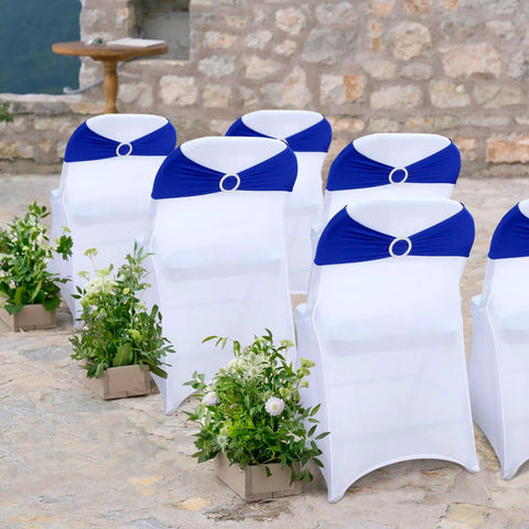 Royal Blue Spandex Chair Sashes Set Of 30 With Buckle Slider Universal Elastic Bands For Wedding Banquets And Party Decor