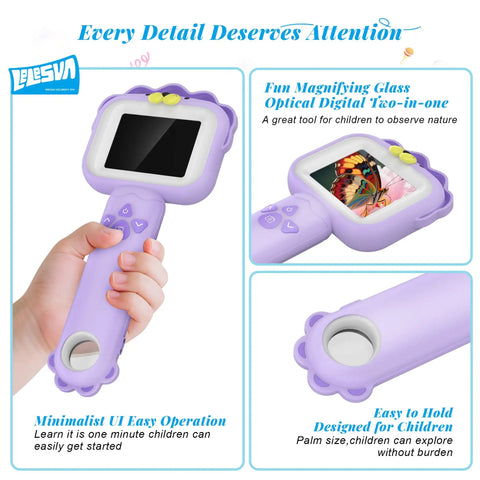 Portable Pocket Microscope For Kids With 2.4 Inch IPS Screen 1080P HD View, 8 Adjustable LEDs, 500x Magnification And 4x Zoom, Lion Themed STEM Toy Gift For 3 To 10 Year Old Boys And Girls, purple handheld