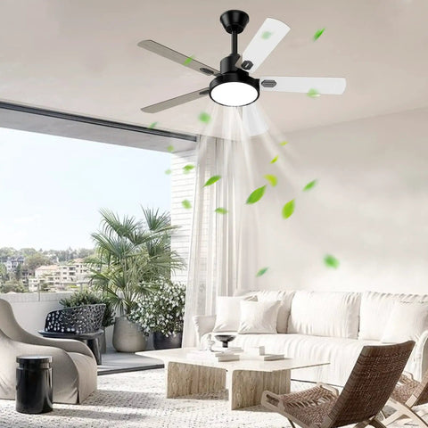 52 Inch Outdoor Ceiling Fan With Light And Remote Control, Reversible DC Motor, 5 White And Yellow Maple Blades in a patio setting