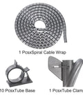 Spiral Tube Wrap Cable Kit For Quick Cable Management 5M Length 16mm Diameter Flexible PE Gray Sleeve with bases and clamps