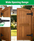 Heavy Duty Gate Hinges For Farm And Driveway Gates, 1000 Lb Capacity, Set Of 4, Reinforced Steel Strap Hinges To Stop Sag And Misalignment, Built Tough For Wooden Fences on wooden double gate, 130° wide opening