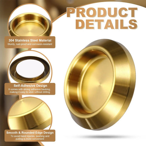 Round Glass Sliding Door Handles Set In 304 Stainless Steel Back To Back For Shower Balcony Office And Cabinet Doors With Adhesive Stickers Gold Finish Easy Install No Drill, 58x40mm