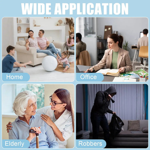 Visible Ceiling Mount Indoor WiFi Camera 1080P HD For Baby Pet Elderly Monitoring shown in various home and office settings