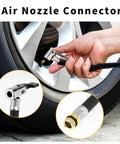 Super Tough Durable Flexible Rubber Tire Inflation Pump Hose Extension Tube One Quarter Inch Thread Connector Air Inflator Car Tire Balloon Pump Gauge For Home Garage Travel Auto Repair And Party Uses Easy Grip Always Ready Setup, tire valve close-up