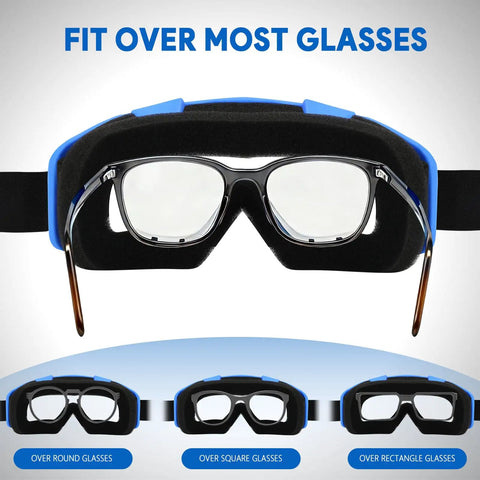 Heavy Duty 2 Pack Tactical Security Eyewear With Quick Snap Lenses For Operating Lawnmowers Dirtbikes ATV showing fit over most glasses design.