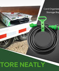Heavy Duty 30 Amp 50 Foot RV Power Extension Cord With Locking TT-30P Male And L5-30R Female Connectors, Weather Resistant 10 Gauge 3 Wire STW Jacket, Durable Strain Relief For Campsites And RV Parks, coiled with green ends in storage bag