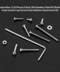 1110 Pcs M2 Screws Kit With Stainless Steel Button Head Socket Cap Screws Nuts Washers And Fully Threaded Bolts Assorted Metric Screw Set For Electronics All In One DIY Projects Robotics And General Hardware Use