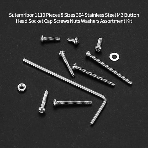 1110 Pcs M2 Screws Kit With Stainless Steel Button Head Socket Cap Screws Nuts Washers And Fully Threaded Bolts Assorted Metric Screw Set For Electronics All In One DIY Projects Robotics And General Hardware Use