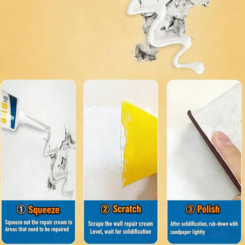 Steps to use Drywall Patch Repair Kit With Scraper And Nozzle Extender, 5.3oz Paste Filler For Holes Cracks Nail Holes Dents And Small Wall Damage.