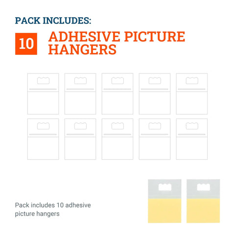 Damage Free Picture Hanger Strips 10 Pack For Walls No Nails Holds Up To 3 Lbs For photos canvases and posters.