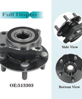 Front Wheel Hub And Bearing Assembly For 2009 To 2014 Forester Outback Impreza Legacy XV Crosstrek 5 Lug With ABS Direct Fit Replacement Durable Wheel Bearing Unit Easy Install Bolt In For Subarus with side and bottom views
