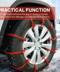 Wicked Strong 20 Pack Plastic Snow Tire Chains For Cars SUVs Trucks mounted on vehicle tire for better traction in snow.